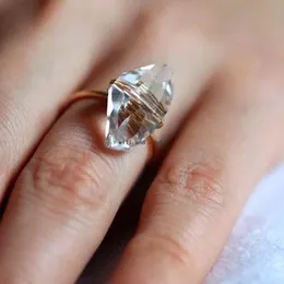 Ręcznie robione Kwarcowe pierścienie Kwarcowy Naturalny Kryształ Kwarcowy Szorstki Kamienny Pierścień Palec Women Moda Biżuteria