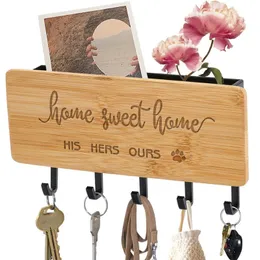 Ganchos trilhos de trilhos da casa de Key Home Home Sweet Graved Bamboo Hanger de madeira da parede do corredor da porta do quarto traseiro de armazenamento decorativo cabide