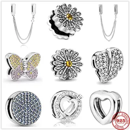 925 Sterling Silver łańcuszek bezpieczeństwa Charm Daisy Butterfly klipy koraliki Fit oryginalny Pandora Reflections bransoletka DIY kobiety biżuteria