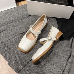 Mary Janes Sandals Women Shoes Sheepskin Flat Square Toe Vintage Ladies Footwear For Spring Girls Daily Buckle Strapsandals