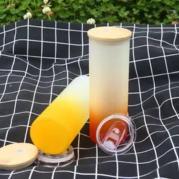 US Warehouse 25oz und 16oz Sublimation Tumbler Glas können farbige kreative Paillettenform mit Deckel und Stroh Sommer direkt Getränke Juice Cup formen