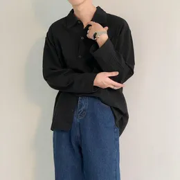 Camisas casuais masculinas Moda de moda respirável thin largo estilo coreano de manga longa colar de colarinho de colarinho elegante e elegante de colarinho elegante