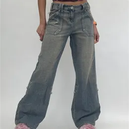 Weekeep workowate dżinsy dżinsy kobiety wysoko talia vintage ponadgabarytowe spodnie ładunkowe swobodne streetwear harajuku proste dżinsy nogi femme 220701