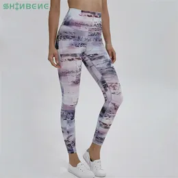 Shinbene Antisweat Nowe druk na siłownię legginsy Fitness Women 4way Elastyczne trening wysokiej talii