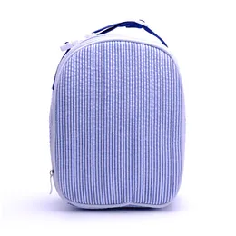 Borsa termica per il pranzo in materiale Seersucker blu scuro Borsa termica all'ingrosso con manico per casseruola DOMIL106344