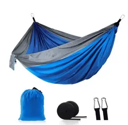 Outdoor Parachute Cloth Hammock Foldable Field Camping Swing Hanging Bed Nylon Hammocks With Ropes Carabiners 12 Color sea285a