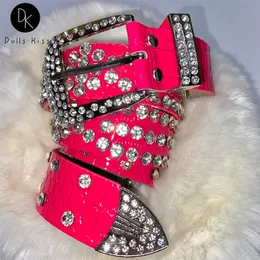 Women Men Y2K Bling Rhinestones Belt Girls PU Leather Studded Unisex Fashion Disco Hip Hop Female Gift High Quality 220712