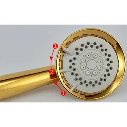 Solidne miedziane złoto Trzy funkcje ręczne prysznic luksusowy batnroom ręcznie głowica prysznicowa z złotym uchwytem i wąż prysznicowy BD667 23306