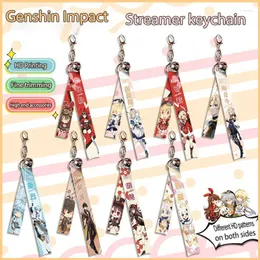 سلاسل المفاتيح Genshin Impact Ribbon Keychain مع Bells Jujutsu Kaisen للحصول على مستلزمات طالب قلادة حقيبة Cosplay GiftKeyChains Fier22