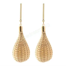 Bohemian Summer Geometric Hollow Handmade Rattan Wood Dangle Earrings Women Korean Simple Chandelier Fashion Jewelry