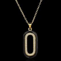 Andra kreativa 925 silver kvinnors halsband ovala form geometriska hängen zirkon svart guld två-ton tröja kedja annan