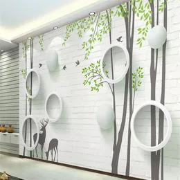 Duvar Kağıtları Dekoratif Duvar Kağıdı 3D Basit Tuğla Duvar Çemberi Özet Ağaç Kuş Arka Plan Wallwallpapers Duvar Kağıtları Wallpapers