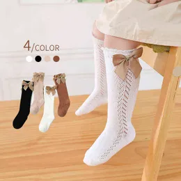 Baby Girl Knee High Socks Bawełny oddychanie Skarpetki dla dzieci Solidne duże łuk Dzieci Dziewczyny Baby Princess Long Socks Lata J220621