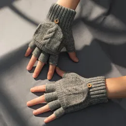 Cycling Gloves Unisex Wool Knitted Fingerless Flip Winter Warm Finger Free Touchscreen Glove Men Women Exposed Mittens GlovesCycling