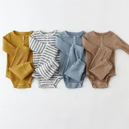 Spädbarn baby pojke flicka kläder set långärmad baby bodysuit byxa född pojke kläder sommar höst född baby flicka kläder 220519