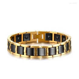 Luxury Fashion Health Energy Bracelet Men 316L Stainless Steel Bio Magnetic Black & S202 Link Chain