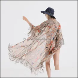 Parei Sciarpe Avvolge Cappelli Guanti Accessori di moda Vento etnico Stampa nappa femminile Grande scialle Sciarpa di chiffon da viaggio Vacanze al mare