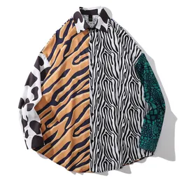 Koszulki męskie duże męskie koszulę z nadrukiem Zebra workowate modne modne uliczne druk guzika moda szwów mieszane kolory męskie tkaniny