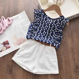 Clothing Sets Girls Clothes Set Summer Kids Suit Floral Sleeveless Pant With Belt 2pcs Outfit Casual Children Costumes