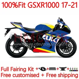 Injektionsmässa för Suzuki GSXR-1000 K17 GSXR 1000 CC 17-21 Kroppsarbete 12no.141 GSXR1000 17 18 19 20 21 1000cc GSX-R1000 2017 2018 2019 2020 2021 OEM Body Kit Glossy Blue