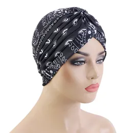 Kvinnor ruffle knuten turban hatt paisley mönster huvud wrap muslim hijab stretchy hår halsduk hår tillbehör turbante mujer