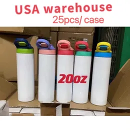 20oz süblimasyon boşlukları çocuk kupaları bardak biberon sippi bardak beyaz su şişesi saman ve taşınabilir kapak 6 renkli kapaklar hızlı toptan b3
