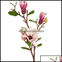 Decorative Flowers Wreaths Festive Party Supplies Home Garden Rinlong Artificial Magnolia Silk Long Stem Fall Decor Flower For Tall Vase D