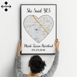 Custom Heart Map Art Canvas Print Wall Art Personalized Hello Will I Do Romantic Quotes Canvas Painting for Anniversary Gift 220623