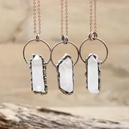 Hänge halsband antik kopparhoop rå kristallpunkt hängen lödt brons vit kvarts druzy stick man kvinnor boho smycken qc3213penda