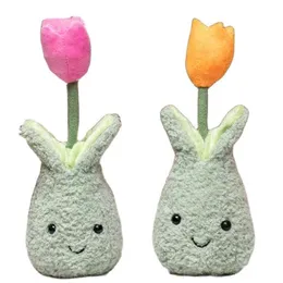 Cute Tulip Flower Pickled Plush Doll Filled Cartoon Tulips Flowers Hand Plushie Home Children's Room Decor Ornament Girly Decoration J220704