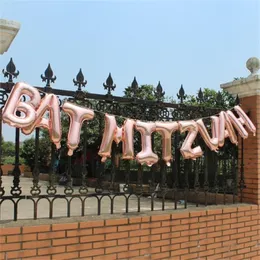 バットミツバパーティーの装飾ローズゴールドシルバーバルーンバナーフォトブースバックドロップT200526