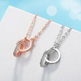 Pendant Necklaces Classic Round Circle Connected Shiny Micro Crystal Two Hoops Female Trendy Neck Accessories Jewelry GiftsPendant