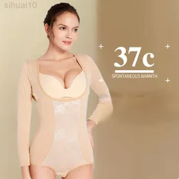 Kış termal gövdesular Shapewear gövde şekillendirici, kadınlar için fincan sıkıştırma gövdeleri ile uzun kollu boyutlu zayıflama iç çamaşırı l220802