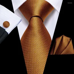 Bow Ties Business Orange Gold Solid Dot Silk Wedding Tie For Men Handky Cufflink Mens Nathtie Fashion Designer Party Drop Hi-Tie Fier22