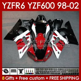 Body Frame For YAMAHA YZF-600 YZF R6 R 6 600CC YZFR6 1998 1999 00 01 02 Bodywork 145No.12 YZF 600 CC Cowling YZF-R6 98-02 YZF600 98 99 2000 2001 2002 Fairing Kit red white blk