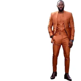 Orange Suit Peaked Lapel Men 's Blazer Suit 2 조각 턱시도 웨딩 파티 착용 Custom Made Slim Fit Man Business Suit229J