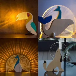 Creative Home Decorate Animal Luminous Wood Acrylic Art Table Ornaments Sirius Whale Toucan Room Decor 220811