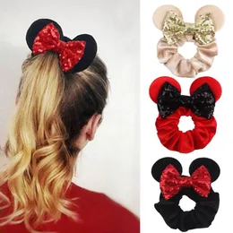 Haarzubehör Pailletten Bogen Elastizbänder Velvet Kids Girl Scrunchies Maus Ohren Binde Gummi -Baby Accessoireshaar