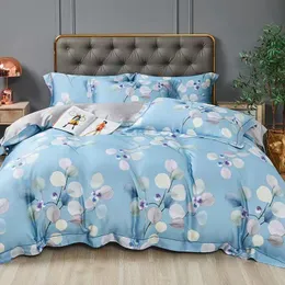 Defina a cama Premium 100%Lyocell Duvet Capa sedosa liso macio e macio para dormir travesseiros de travesseiros duplos size king size 4pcsbedding