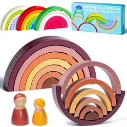Arch Bridge Rainbow Builds Bloks Kids Drewno Stacker Baby Color Cognitive Children Montessori Educational Wooden Toys 220706