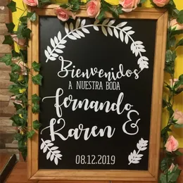 Spanish Sytle Wedding Welcome Sign Chalkboard Vinyl Sticker Personligt namn Bride and Groom Custom Rustic Poster Decor LC1763 220613