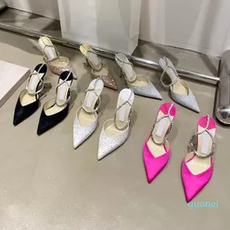 catene sandali estivi da donna 2022 abito con tacco alto pompe da sposa scarpe in raso punta a punta pista ritaglio sandalo ciabatte da spiaggia scivoli