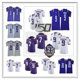 Футбольный футбол NCAA Jersey 7 Tyrann Mathieu 7 Патрик Петерсон 5 Guice White Purple сшитый дешево 150 -й 125 -й