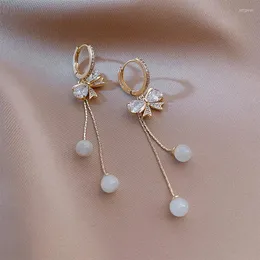 Dingle ￶rh￤ngen ljuskrona elegant opal strass bowknot kvinnor koreansk trendig enkelhet smycken kvinnlig l￥ng retro delikat droppe