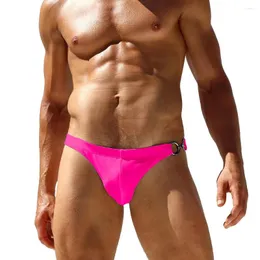 Men's Swimwear Est Men Pink Swim Shorts Sexy Gay Bikini Male Slip Briefs Man Metal Buckle Bath Swimsuit M-XXL Surfing