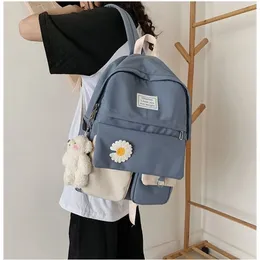School Bags for Teenage Girls Backpack School Women Nylon Bookbags Soft Solid Panelled Flowers Student Schoolbag LJ201225