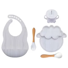 5st Baby Feeding Bowl Set Fårformad matkvalitet Silikonplatta Sug Baby BPA Gratis Infant Waterproof Table Seary 220708
