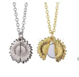 Sublimation Blank Sunflower Pendant Necklace Heat Transfer Round Party Decoration Necklaces DIY Valentine's Day Gift BBB15032