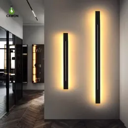 Modern Uzun Led Duvar Işığı Demir Siyah Altın Kabuk 100cm 120cm Kapalı Oturma Odası Başucu Sconce Işık