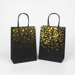 Presentförpackning 12st Kraft Paper Bags Gold Blocking Carry Bag Birthday Favor Box Julhandtag Cookie Packaging Bagsgift